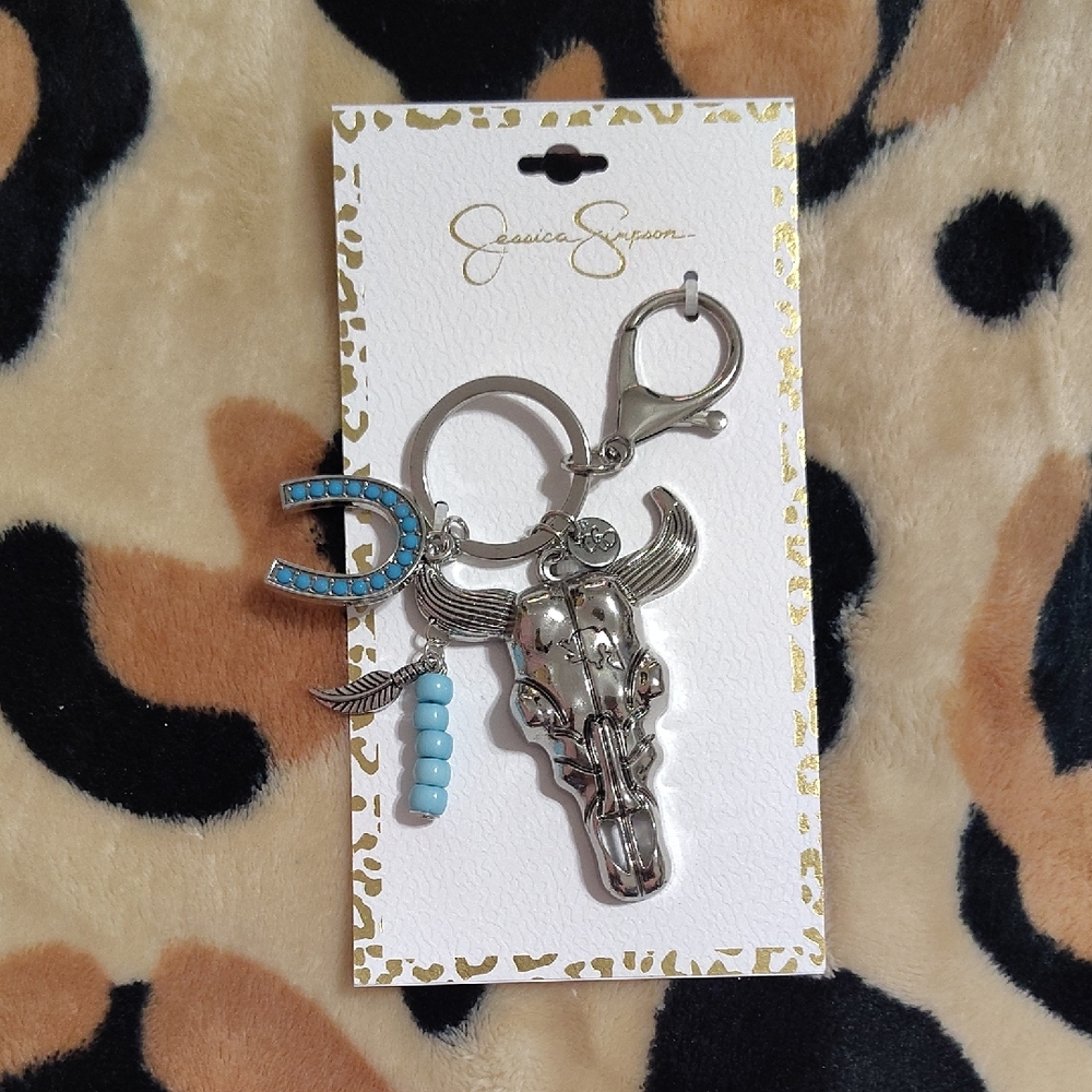 Jessica Simpson Silver and Blue Bull Skull Key Holder